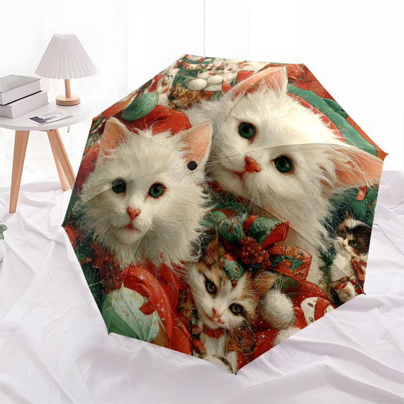 1 PC Automatic Folding Umbrella - Kittens Pattern, Portable & Foldable Design with 8 Ribs, Christmas Birthday Gifts