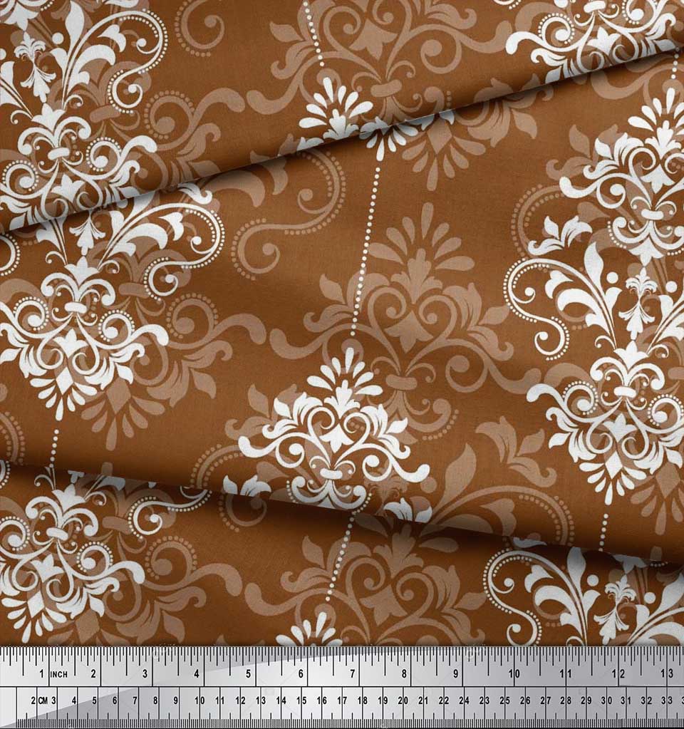 Soimoi Japanischer Krepp-Satin-Stoff mit filigranem Damast-Druck, Meterware, 42 Zoll