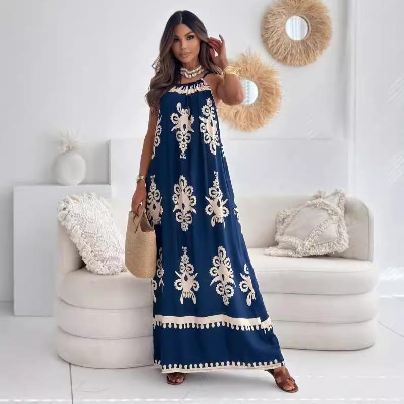 Dress summer women's new product European and American positioning flower printing suspender skirt
