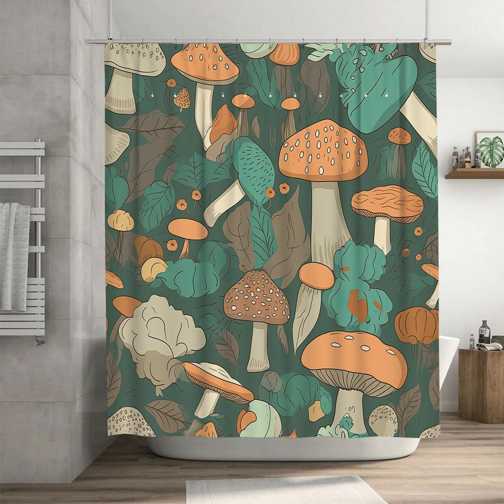 Charming Mushroom Print Shower Curtain Vivid Unique Decor for Your Bathroom