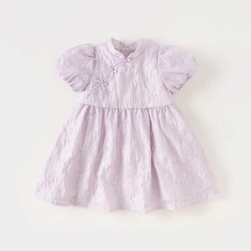 David Bella Girls  Dress Children s Summer Clothing New Sweet Puff Sleeve Dress Baby Chinese Style Hanfu Children s Clothing Charming Purple [Ready Stock] 110