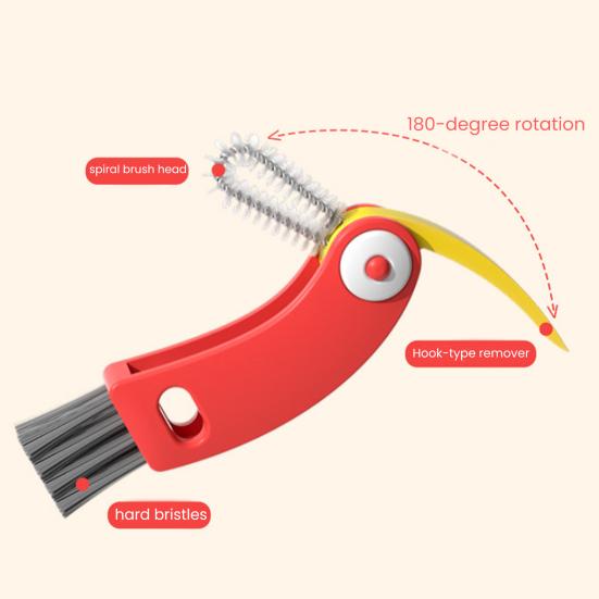 3 In 1 Crevice Brush Food-Grade Safe Spiral Cleaner with Scraper Stiff Brush Portable Foldable Design Bottles Cups Cleaning Scrubber