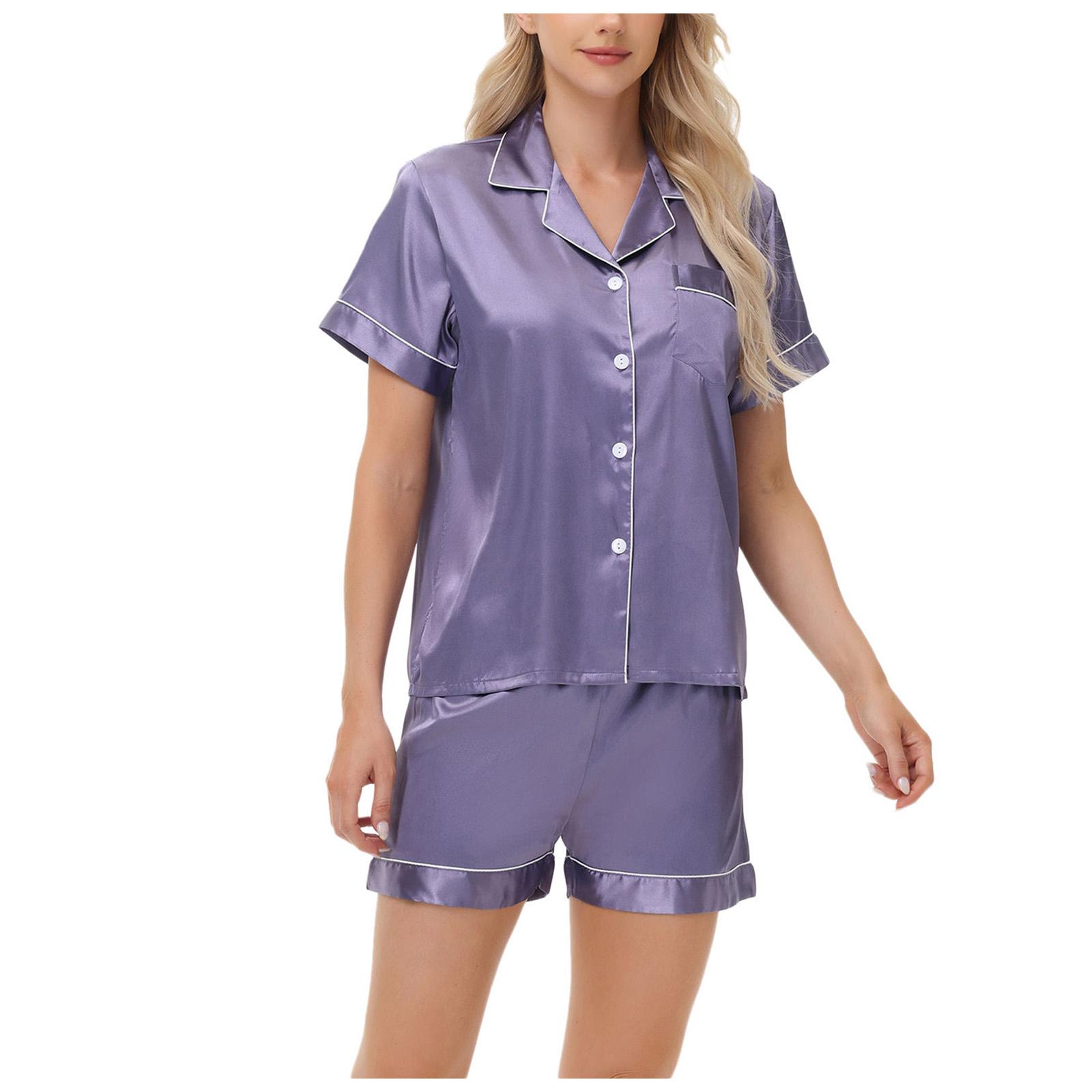 

Women s Ice Silk Pajamas, Satin Oversized Short Sleeved Shorts, Home Wear XL фіолетовий