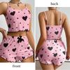 Damen Pyjama Set Nachtwäsche 2 Teile Kurze Tanktops und Shorts Weiß Belüftet Weich Lässig Liebe Druck CLE