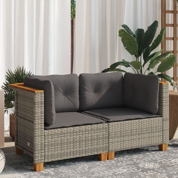 VidaXL Garden Corner Sofas and Cushions 2 Pcs Grey Wicker, Garden Corner Sofa, Garden Corner Seat, 365915