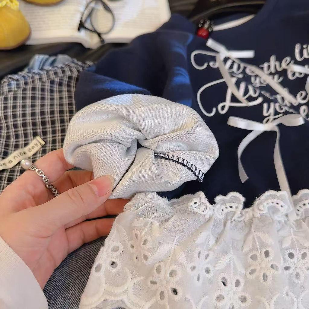 Herbst-Spitzen-Schleife Mädchen Langarm Koreanischer Stil Sweatshirt