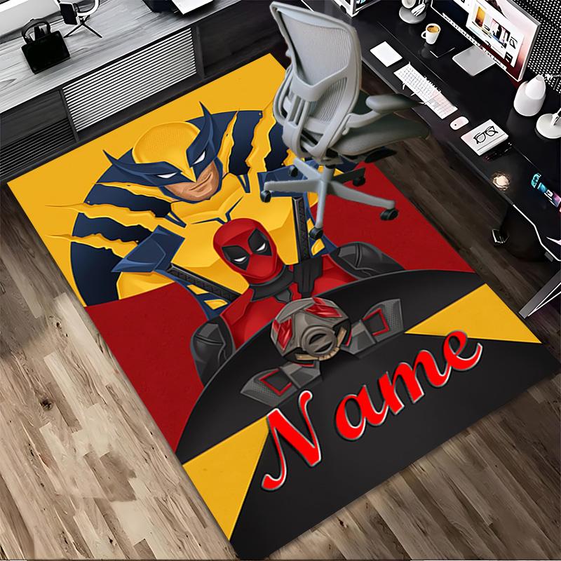 Personalized Name Wolverine Deadpool Living Room Non-Slip Area Rug Soft Carpet for Bedroom Kids Playroom Sofa Office Home Decor Doormat