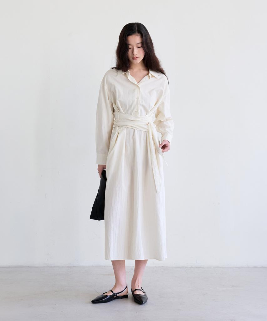 The Ello Feminine Wrap Tie Dress (Cream)