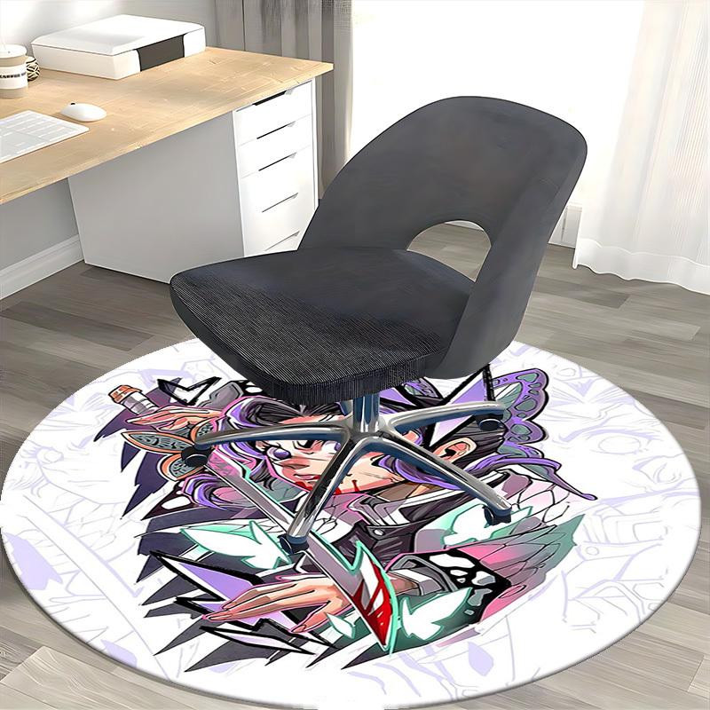 1pc Anime Butterfly Warrior Round Carpet - Office Chair Mat, Anti-Slip Rug for Home Decor