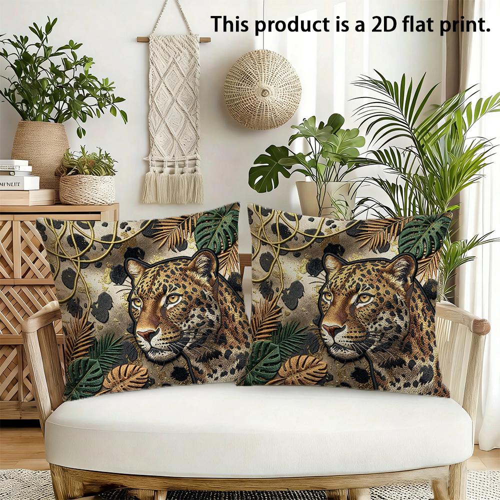 2 Stück Leoparden-Tropen-Dschungel-Print Kissenbezüge 2er-Pack Dekorative quadratische Kissenhüllen für Sofa Schlafzimmer Wohnzimmer