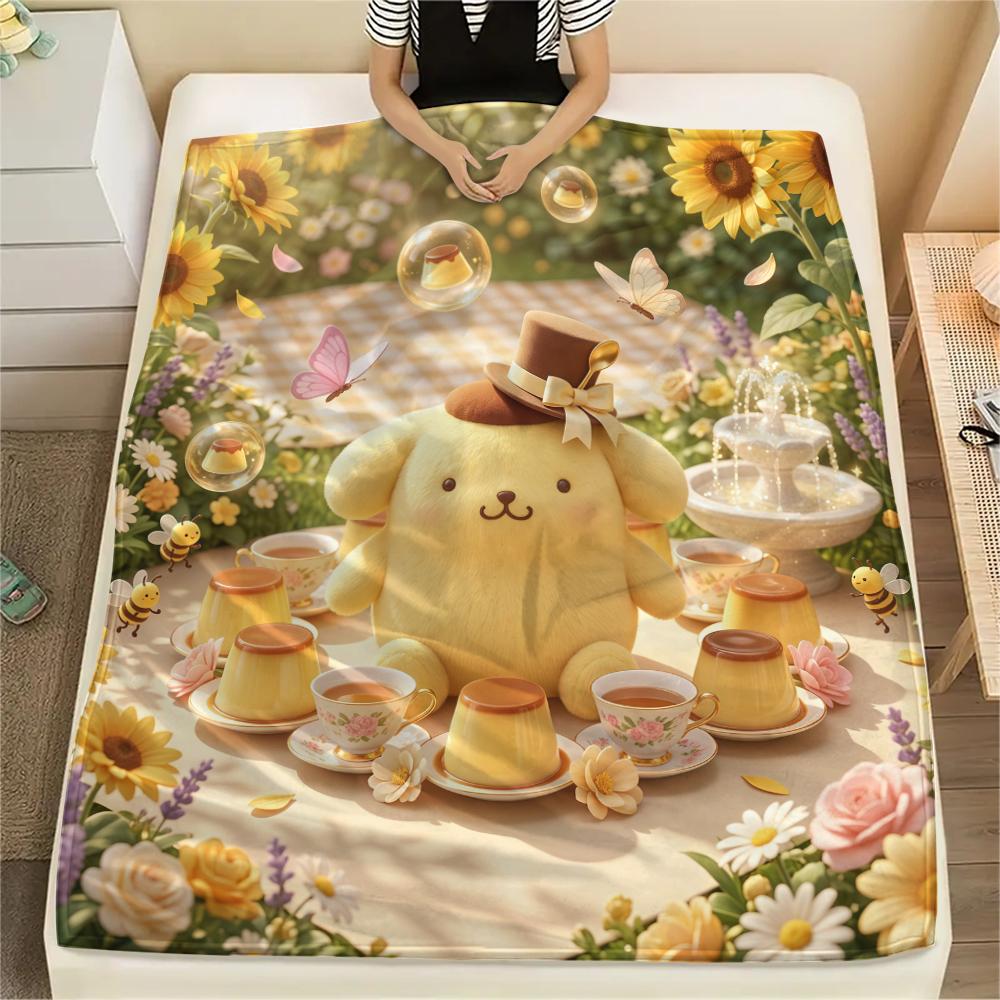 

1 шт. Фланелевое одеяло с принтом Pompompurin, Высокое качество, Для всех сезонов, Декор для дома, Тепло и уют, Идеально для Рождественских подарков 80cm x 120cm