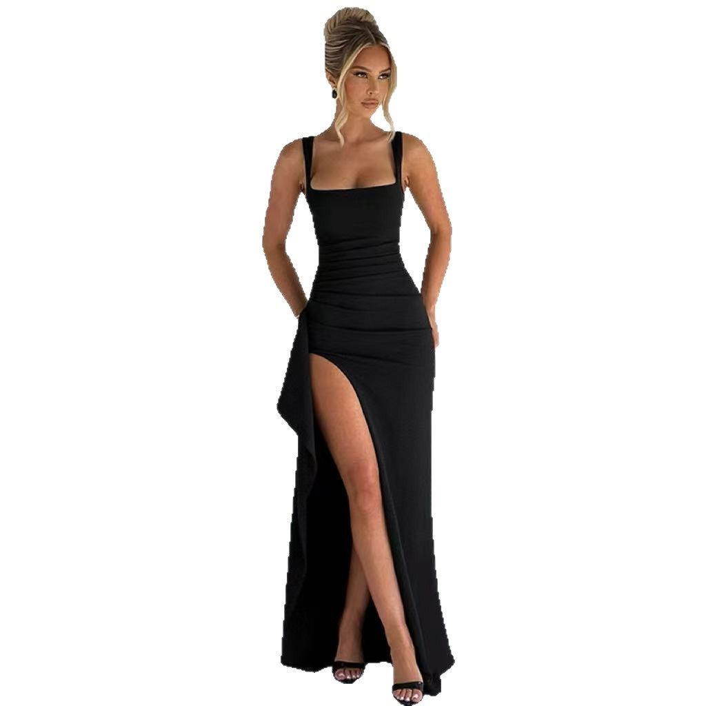 European and American INS Style Women's Evening Dress Long Dress 2026 Summer Fashionable Sexy Halter High Split Suspender Dress