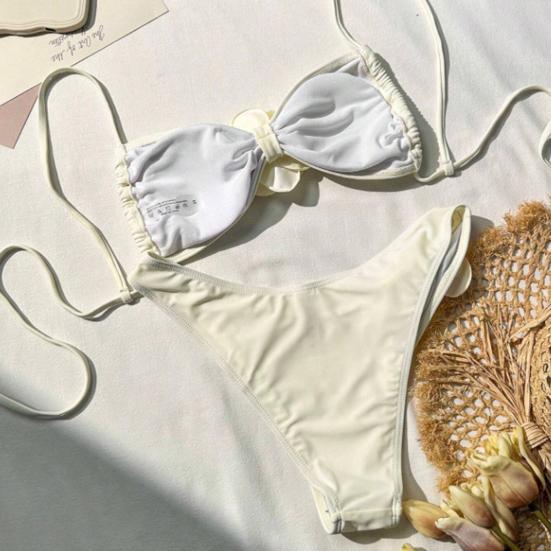 2ks/sada Dámské šortky na bikiny s otevřenými zády Rychlá sada 3D květinového dekoru Nastavitelná sada sušicích kalhotek