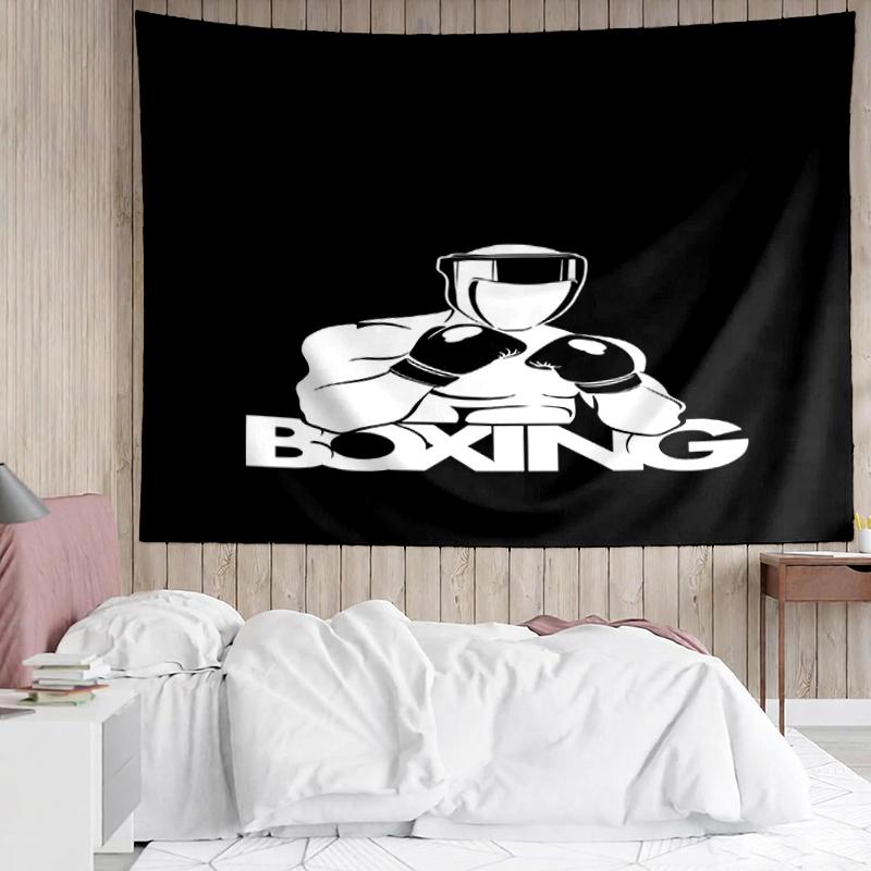 boxing Print Tapestry, Backdrop, Easy Setup, Ideal for Bedroom, Office & Living Room, with Aesthetic Wall Hanging Decor.