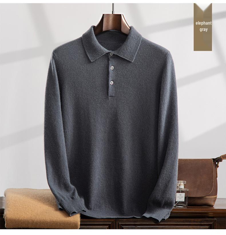 Men's Cashmere Polo Collar Sweater - Autumn/Winter Knit Base Layer