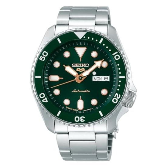 Seiko Watch 5 Sports SBSA013 Mens Wristwatch Japanese-made mechanical automatic (with manual winding) featuring date day calendar green dial SKX steel