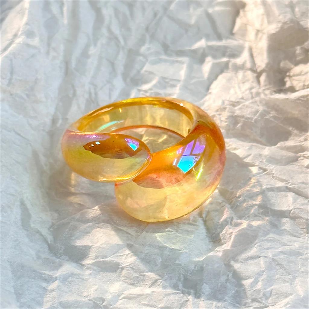 Sweet Summer Mutilcolor Shiny Acrylic Resin Geometry Oval Cross Open Rings For Women Girls Korean Stacked Ring Travel Jewelry