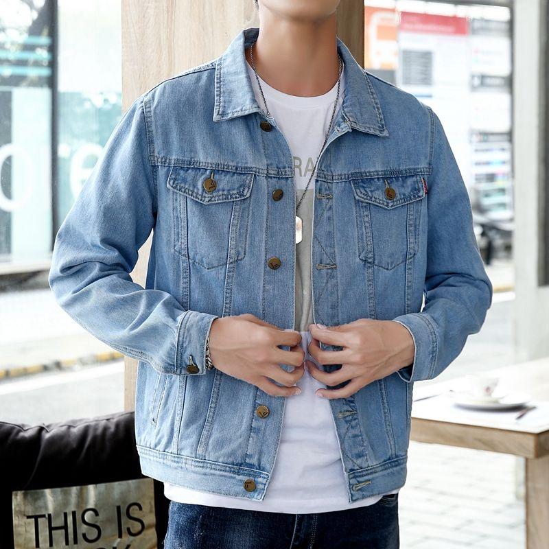 Spring Autumn Men's Denim Jackets Casual Streetwear Outerwear Solid Color Single Breasted Turn Down Collar Denim Jacket Men
