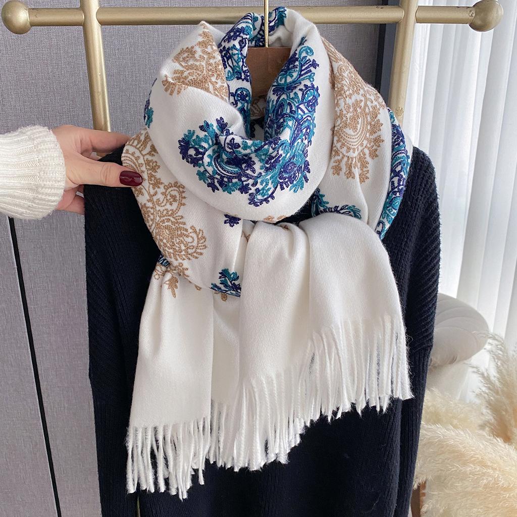 Women Fashion Winter Warm Cashmere Scarves Embroidery Pashmina Blanket Thick Shawl Wrap Neckerchief Bufanda Echarpe Poncho Scarf
