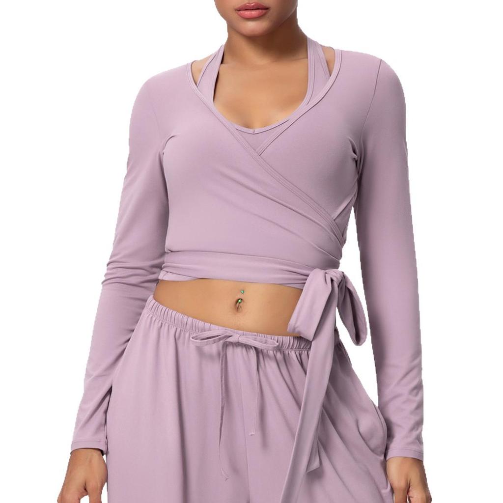 Brushed Long Sleeve One-Piece Tie-Up Yoga Wear for Outdoor Sports
