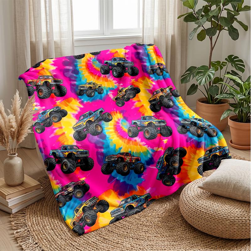 Sunset Monster Truck Adventure Theme Blanket Lightweight Warm Flannel Blanket Decorative Throw Blanket for Home Decoration