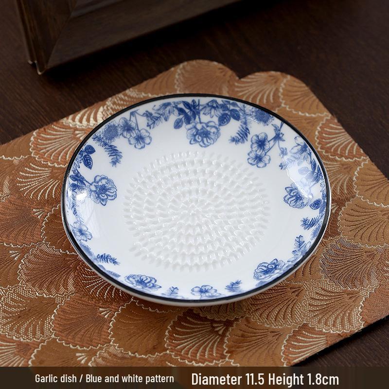 Blue & White Ceramic Ginger and Garlic Paste Grinder Plate