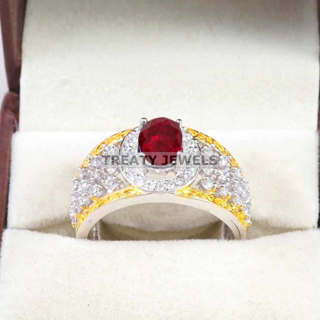 Ruby Oval Cut Gemstone With 925 Sterling Silver Ring For Men's #B546 JL375686405268