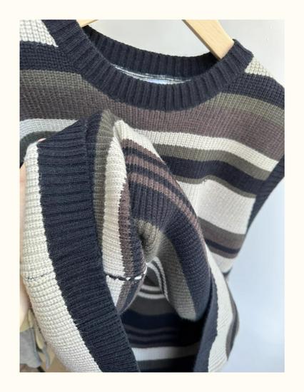 8517 Winter Korean Style Plus Size Casual Embroidered Knit Striped Vest