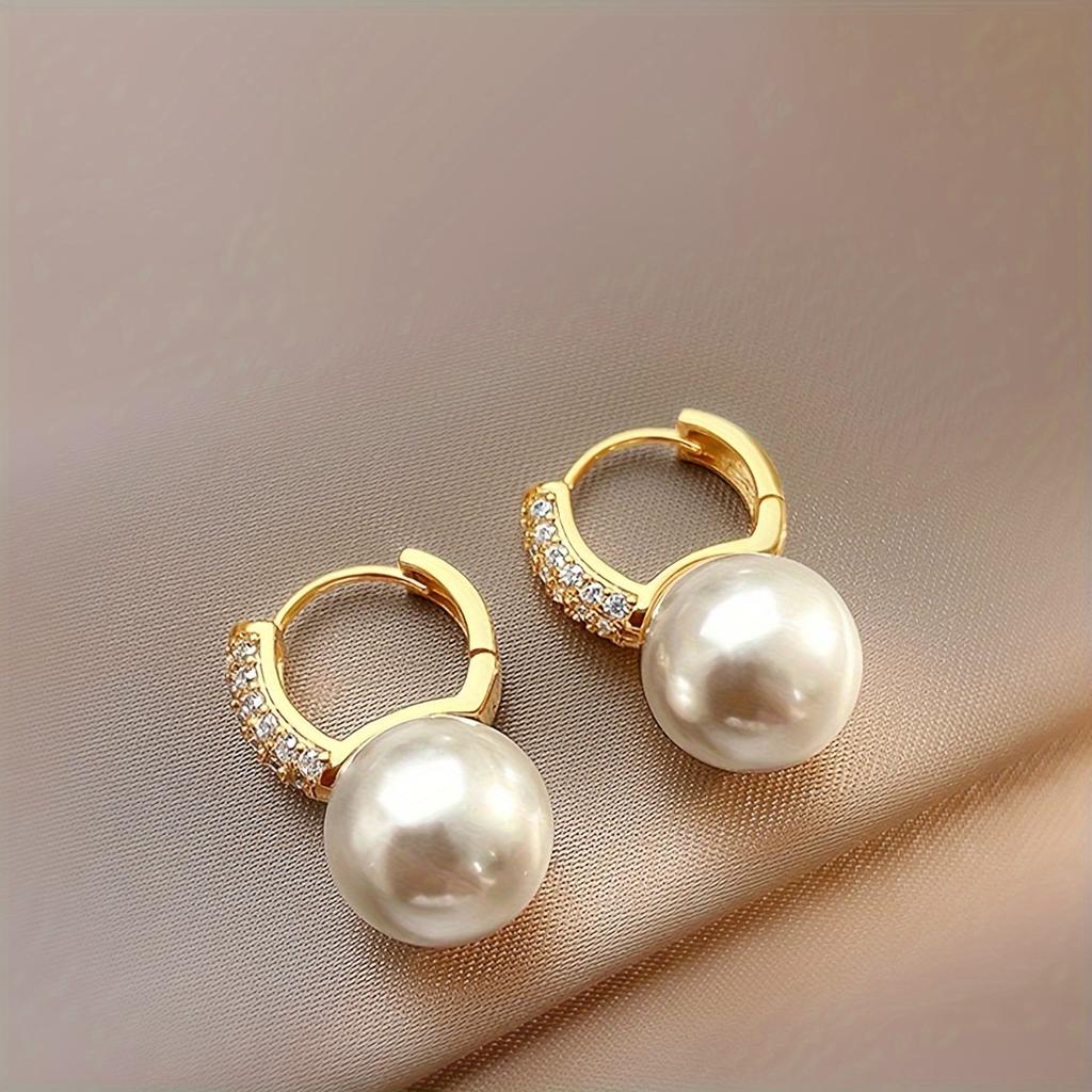 1 Pair Women's Elegant Earrings Vintage & Minimalist Style, Faux Pearl & Rhinestone Studded, Fashion Ear Jewelry
