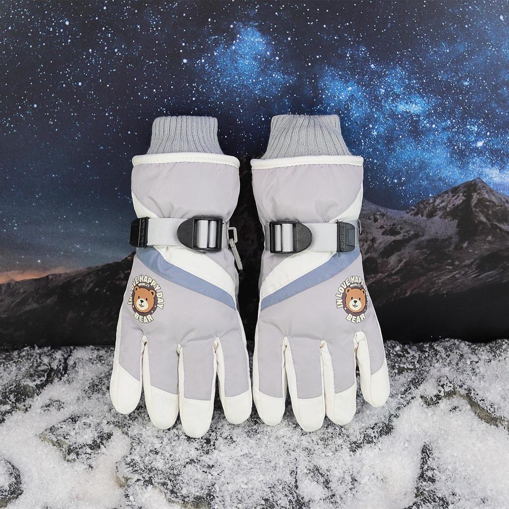 Kids' Cartoon Ski Gloves: Non-Slip, Fleece-Lined, Waterproof, Windproof, Coldproof for Winter Cycling and Snow Play.