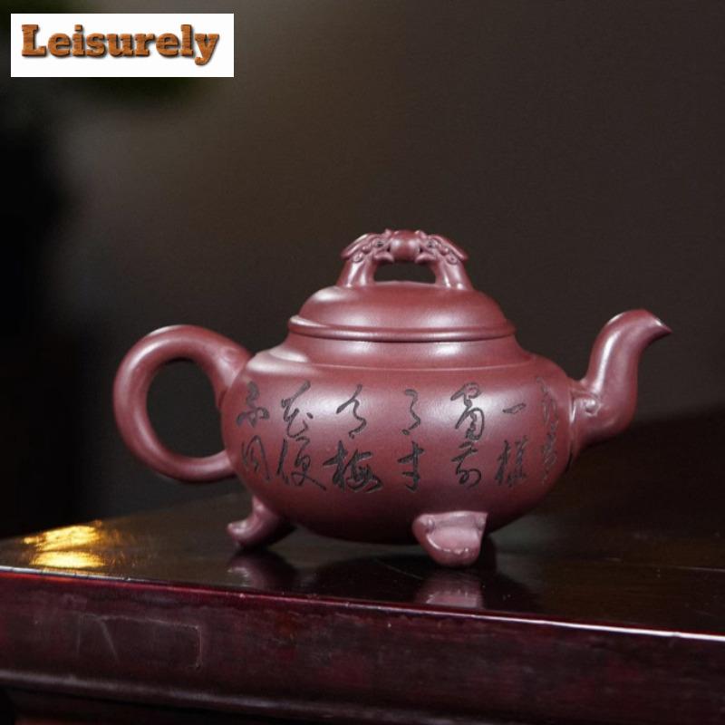 330ml Yixing Fialová hlína Čajové konvičky Ručně vyráběná Tripodia konvička Hrubá ruda Písek Dračí krev Bahno Výrobník čaje Konvice se sítkem Zisha Čaj