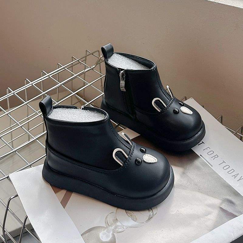 Children's leather boots Martin boots Baby boots Fleece 2025 autumn and winter soft-soled two-cotton cotton boots Boys and girls short boots