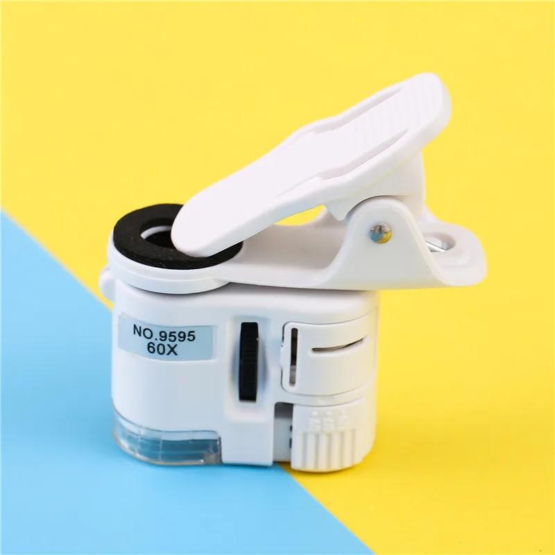 60X Adjustable Focus Pocket Microscope with UV LED Light For Universal Clip Magnifier for Phone and Antique Inspection