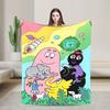 Cute Les Barbapapa Cartoon Flannel Blanket Warm Throw Blanket for Outdoor Travel Novelty Bedspread Sofa Bed Cover