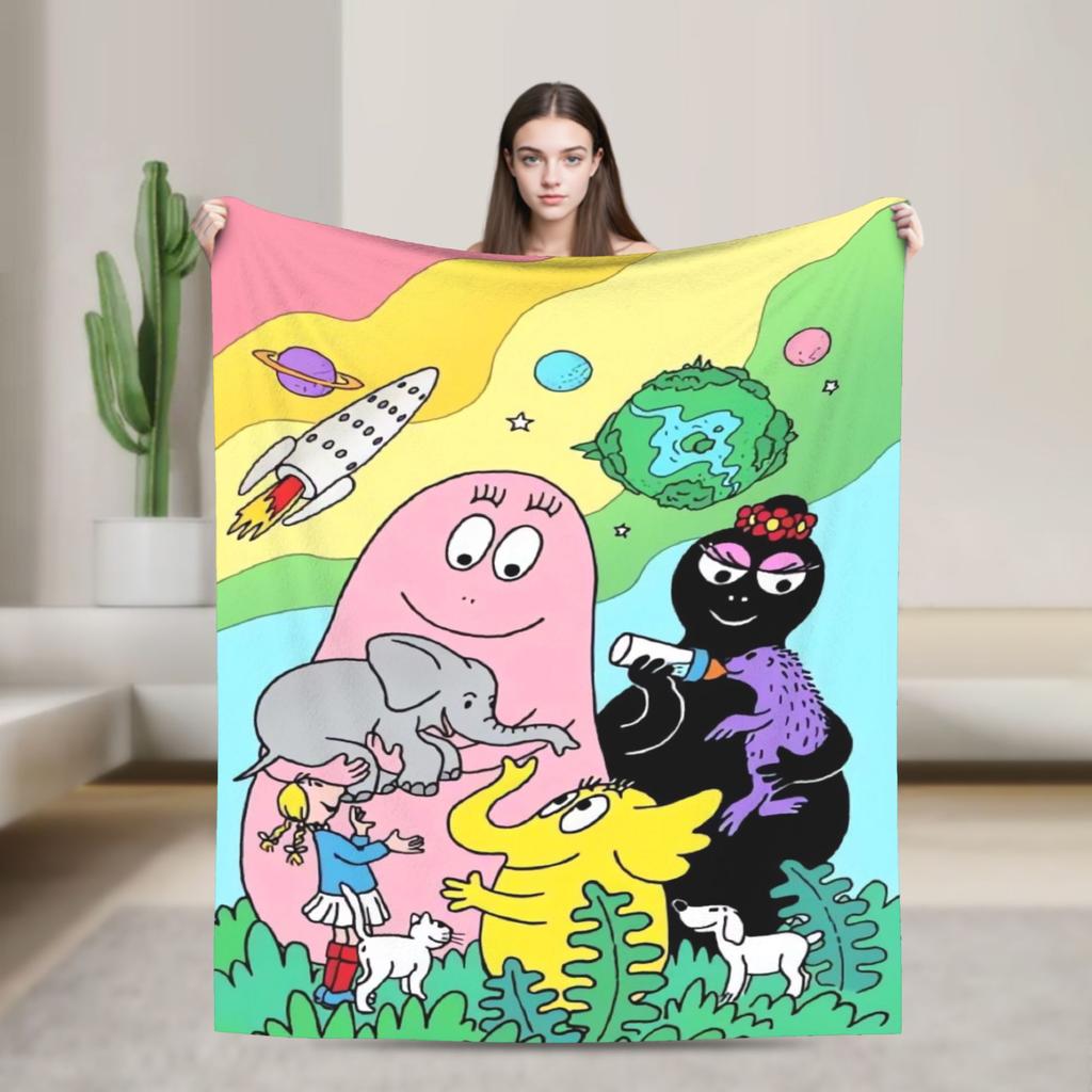Cute Les Barbapapa Cartoon Flannel Blanket Warm Throw Blanket for Outdoor Travel Novelty Bedspread Sofa Bed Cover