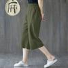Women's High Waist Linen Wide Leg Cropped Pants Loose Fit Minimalist Capri Pants Pocket Casual Seven Trousers