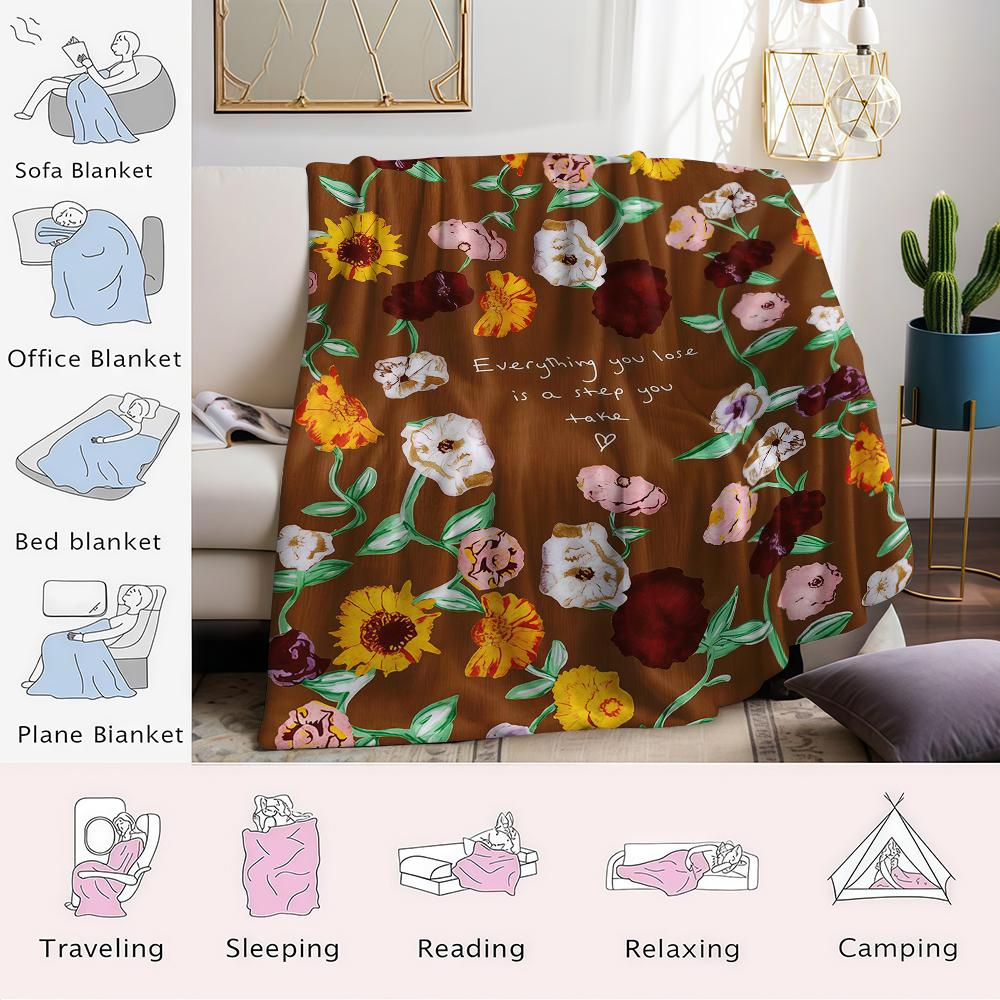 Bohemian Florals Flannel Blanket Warm Soft Halloween Christmas Couch Warm Cozy Decorative Decor Gift for All Season
