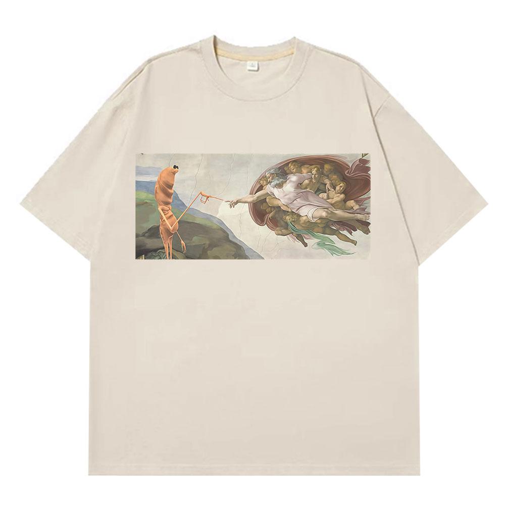 Funny Marcus The Worm Creation of Adam Funny Meme T Shirt Men Women Classic Fashion Tshirt Harajuku Cotton Hiphop Tshirts Top