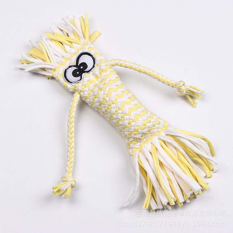 Cartoon Character Shaped Braided Dog Rope Toy Cotton Squeaky Free Chew Toy for Puppy Interactive Teething Play