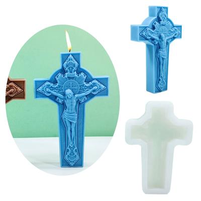 Molde de silicona para velas con forma de cruz, herramienta de fundición de resina de yeso para hormigón católico, moldes de jabón de la Virgen en 3D, decoraciones religiosas para el hogar