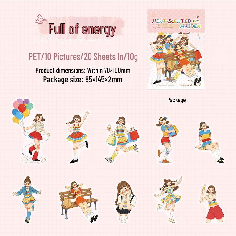 Mint Series Ketchup Girl Sticker Pack: 6 Designs, 20 Sheets, Girl-Themed Material Collage