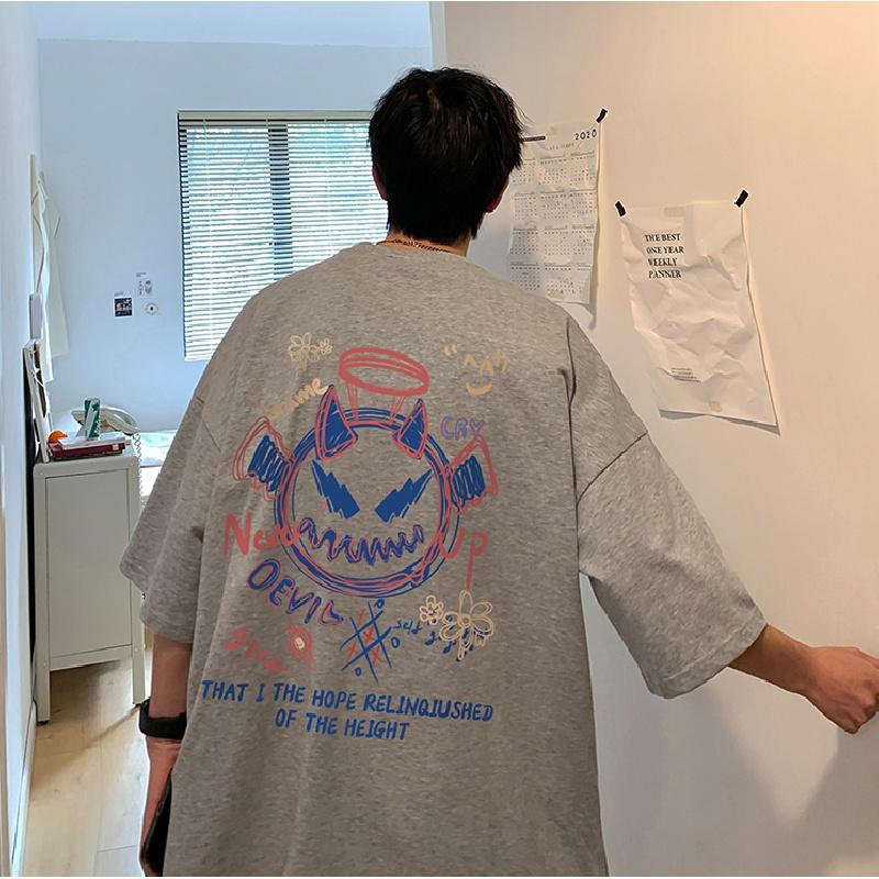 Men Short Sleeve T-Shirts Letter Graphic Print Fashion Half Sleeve Tshirts Men Clothing Casual Tee Man Summer Korean Retro Tops For