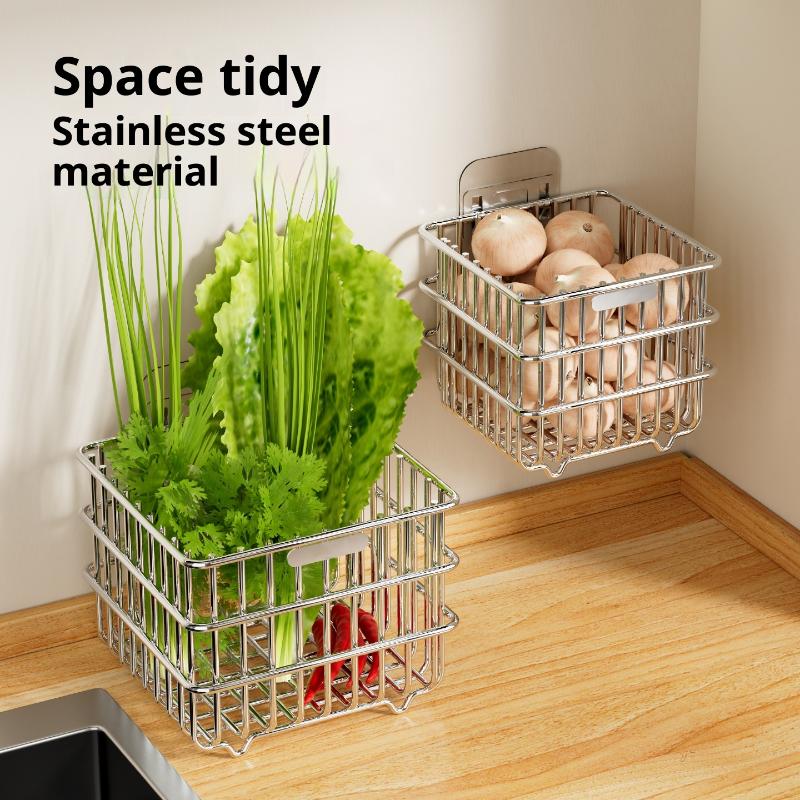 Onion Ginger Garlic Kitchen Shelf Wall Hanging Condiments Spice Vegetable Fruit Storage Rack Wall Drain Basket Punch-Free