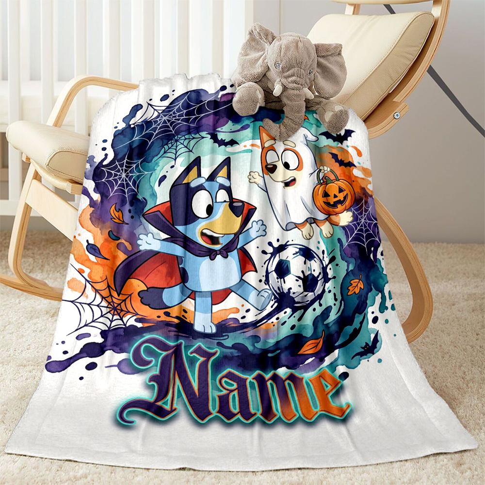 Soccer Fun Bluey Customize Text Blanket Gift Personalized Blanket Ultra-Soft Great for Living Room Bed Livingroom Nap Ideal for All Seasons