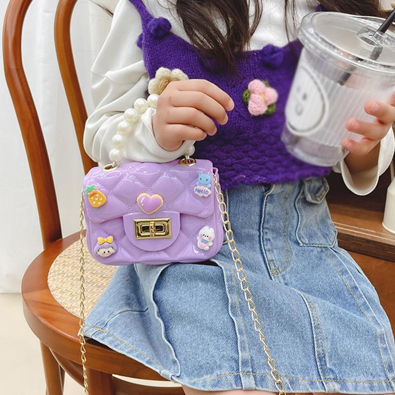 Baby Girl's Bag Bead Handle Shoulder Bag Children's Crossbody Bag Kids Bag With Self-Adhesive Patch