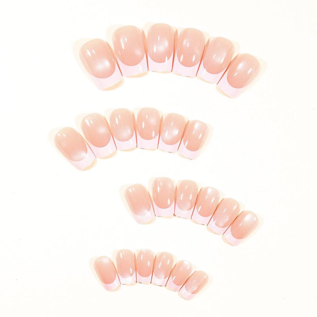 Cat Eye French Edge White Glass Beads Detachable False Nail Tips