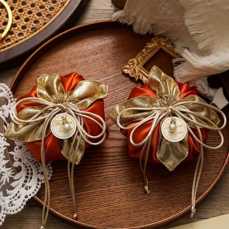 10Pcs Luxury Packing Drawstring Velvet Pouch Silk Gift Bag For Jewelry Wedding Candy Boxes With Pearl String Decor Favors Bags