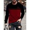 Spring and Autumn Round Neck 3D King Pattern Color Block Printed Top Fashionable Casual Long Sleeved Men's T-shirts