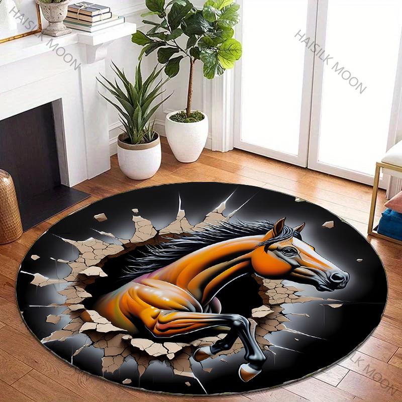 Super Shocking 3D Space Art Horse Printed Round Rug, Chair Carpet, Children Playing Mat Living Room Bedroom Rug,Non-slip Doormat