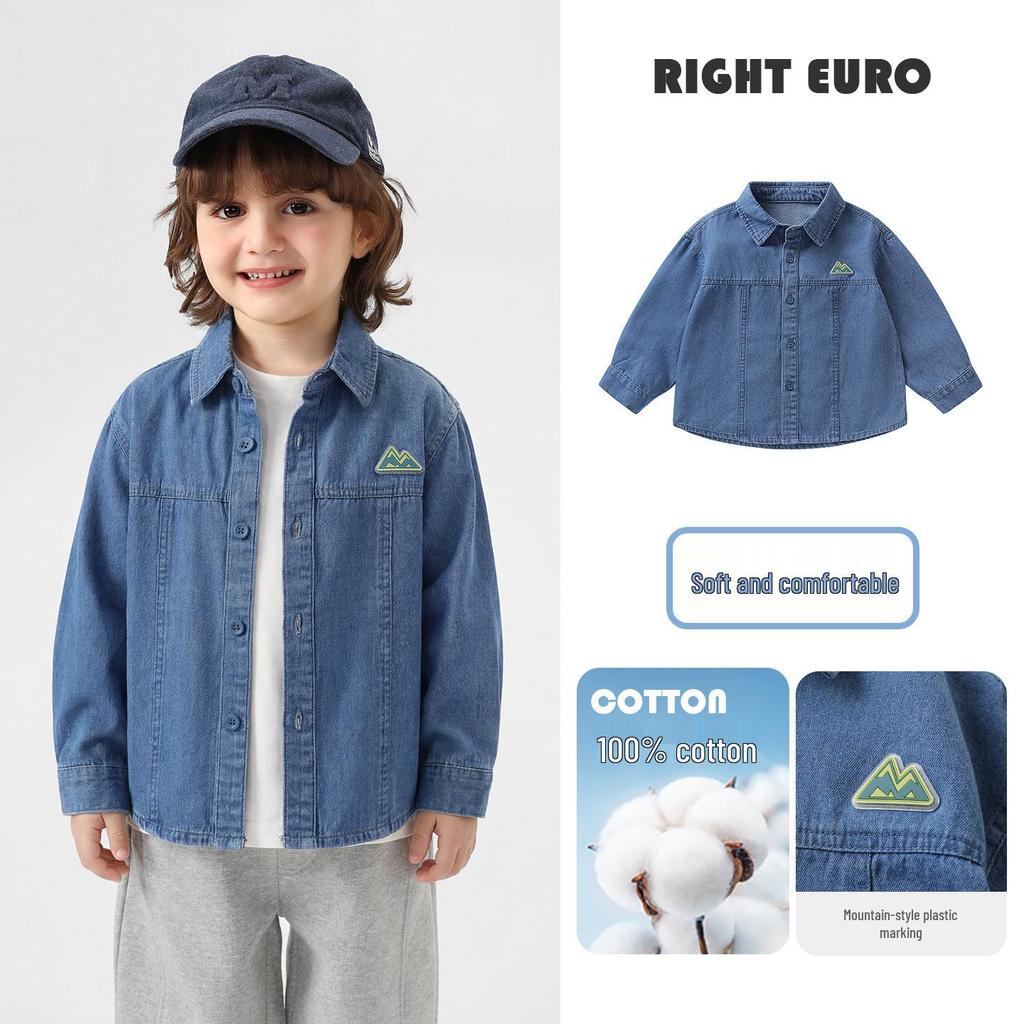 Right European Boys' Denim Shirt Jacket - New Spring/Autumn 2026 Style Trendy Kids' Clothing
